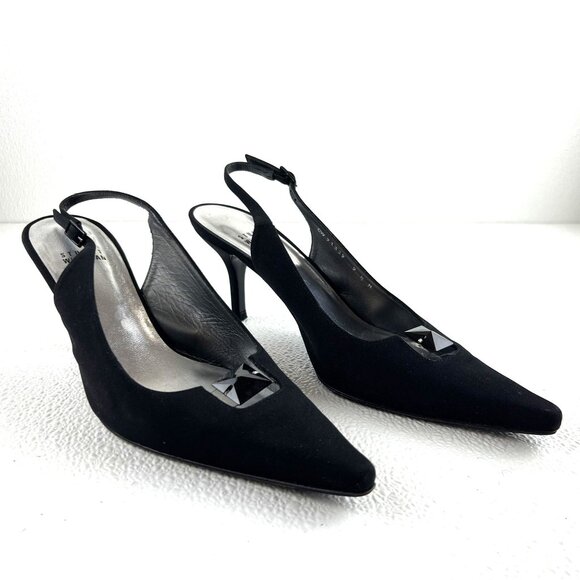 Stuart Weitzman Classic Chic Preppy Black Slingback Heels Embellished Toe 9.5 M - Picture 13 of 13